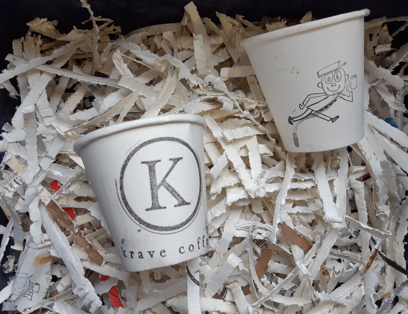 shredded coffee cups